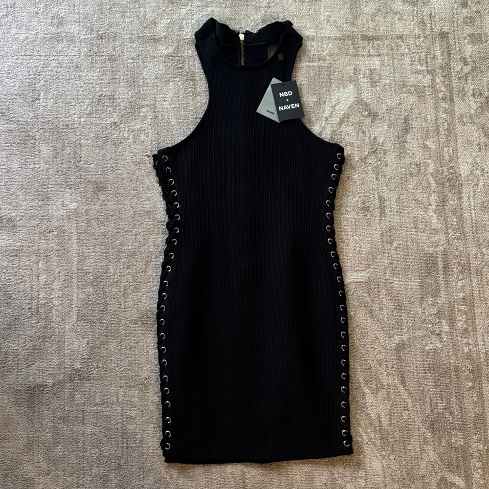 NBD Black Mini Dress with Lace up Sides